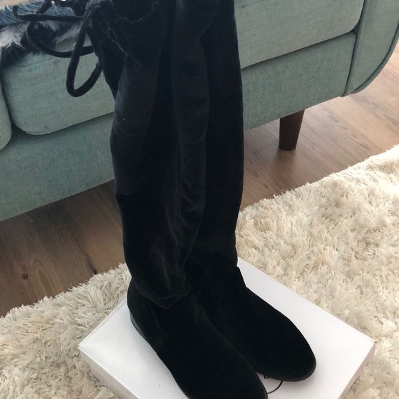 Black Suede Over the Knee Boots - Picture 3 of 3